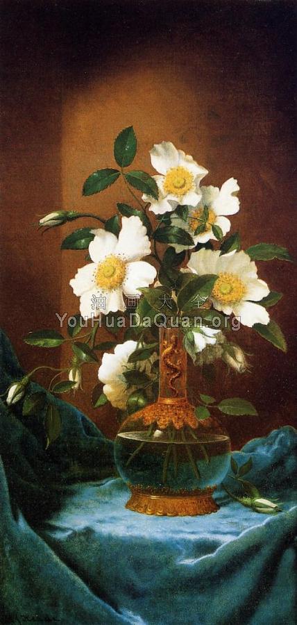 White Cherokee Roses in a Salamander Vase - 马丁·约翰逊·赫德